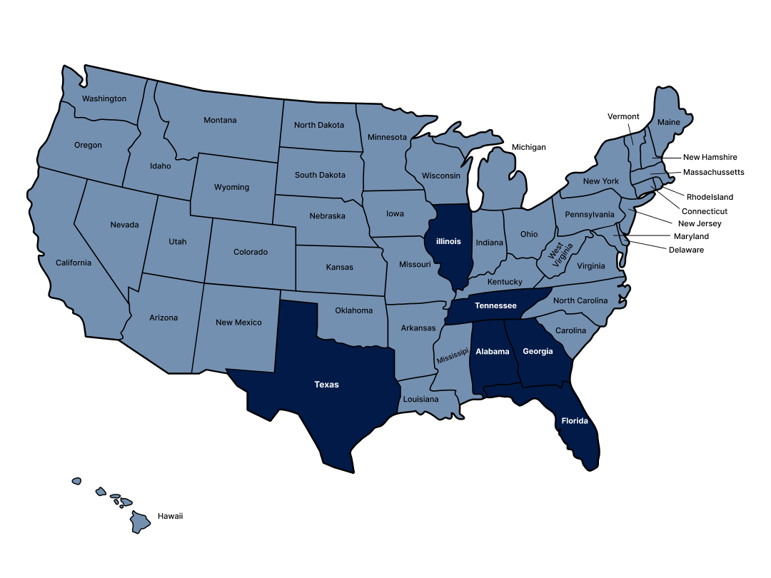 US Map showing LD Capital service areas